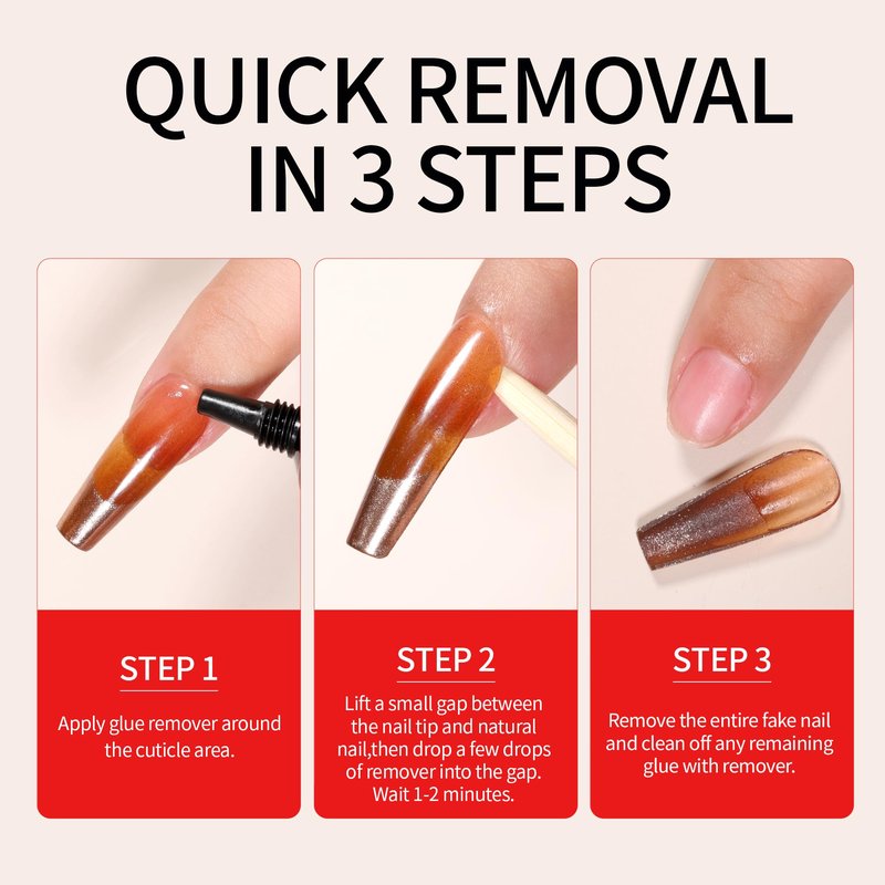 Nelrona Semi Solid Nail Glue 10ml for Press On Nails with 10ml Remover Kit Nail Tips Glue Gel - No Lamp Needed, Quick Drying, Long Lasting 30+ Days for Fake Acrylic Nails