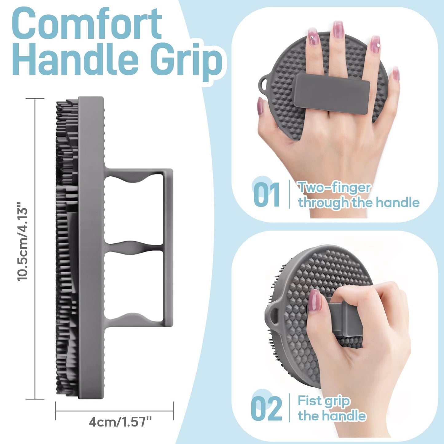 GEENOA Silicone Body Scrubber 2PCS, Exfoliating Body Scrubber Shower Scrubber with Dense Bristles and Comfort Handle, Silicone Loofah Body Buffer for Good-Lathering & Deep-Cleansing(Black+Gray)