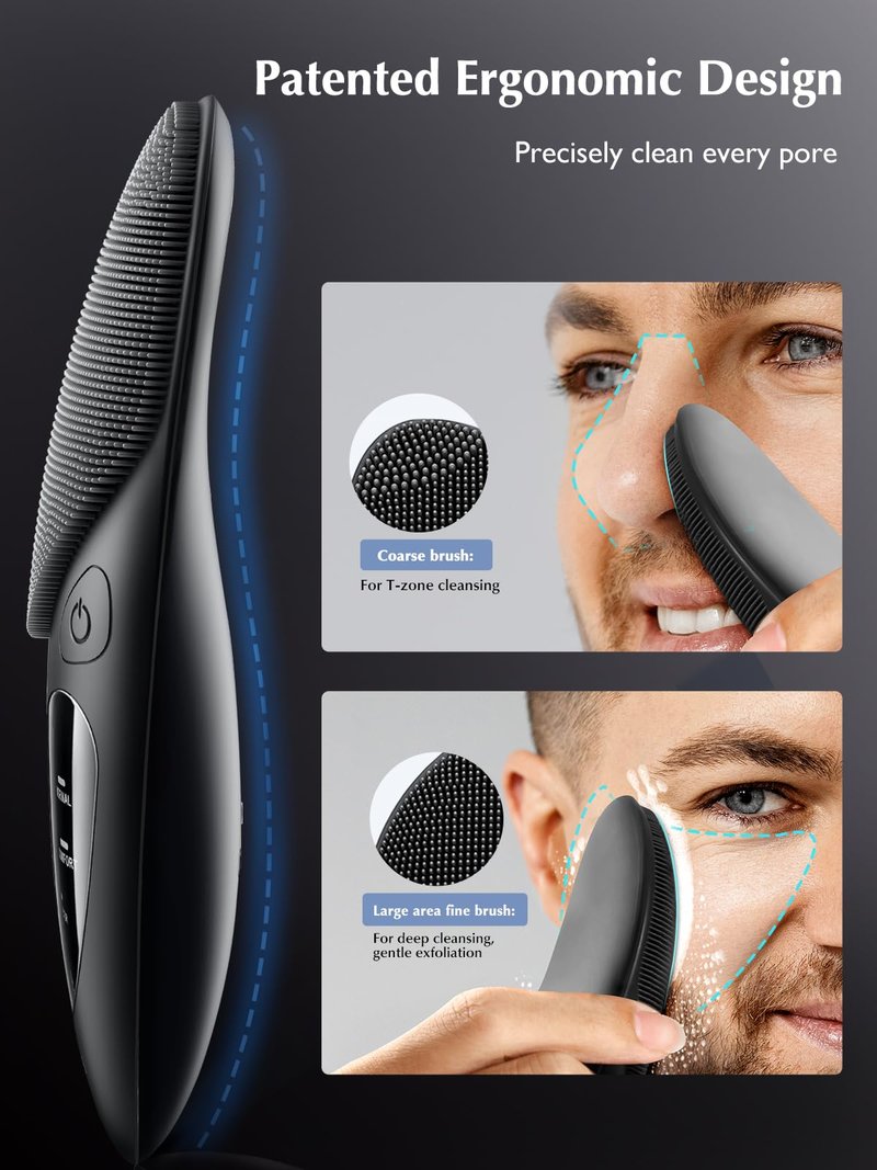 COSLUS JMY05 Silicone Face Scrubber Facial Cleansing Brush: Portable Waterproof Rechargeable Face Wash Brush, 4 Cleansing Modes, Electric Face Exfoliator for Men Women Cleaning, Exfoliating, Massaging