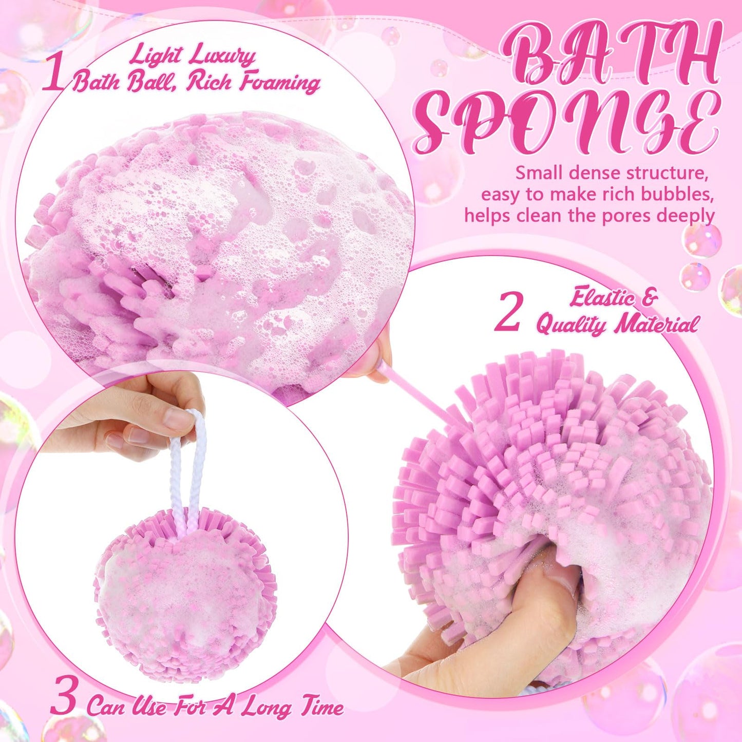 Teenyyou 4 Pcs Bath Sponge Shower Pouf Loofahs Shower Puff Exfoliating Loofah Bath Accessories Cleaning Tool for Body Gift Baskets Lavender Spa Gifts for Women Mom (Pink)