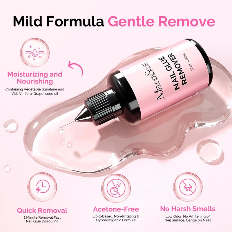 MelodySusie Nail Glue Remover for Press on Acetone Free Nail Polish Remover Multi-Functional Remover for Nails Tips Gentle Glue Remover for Gel x Nails for Home Salon 20ML