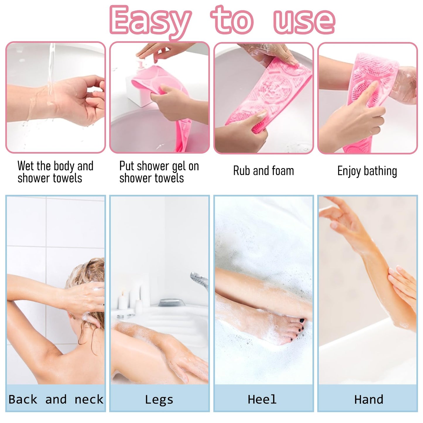 MAYWILLA Silicone Body Scrubber for Shower,Silicone Back Body Scrubber with Handle,27.5 Inch Exfoliating Deep Clean Bath Body Brush Scrubber for Men and Women-2 PCS