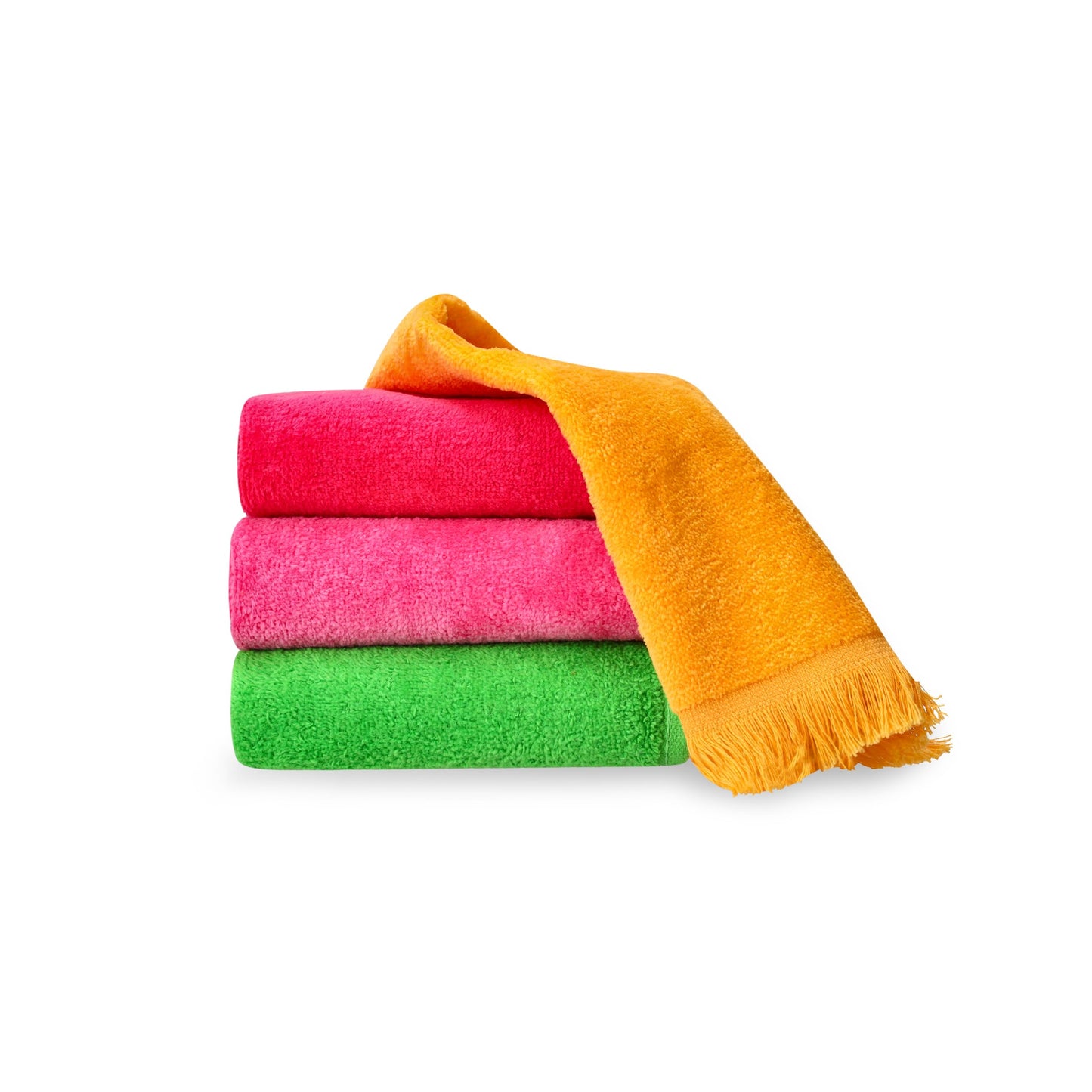 The Holy South - Fringed Reversible Fingertip Hand Towel (Size 11" W x 18" L) Terry Cotton Washcloth Set for Face and Bathroom use. (3, Lime Green)