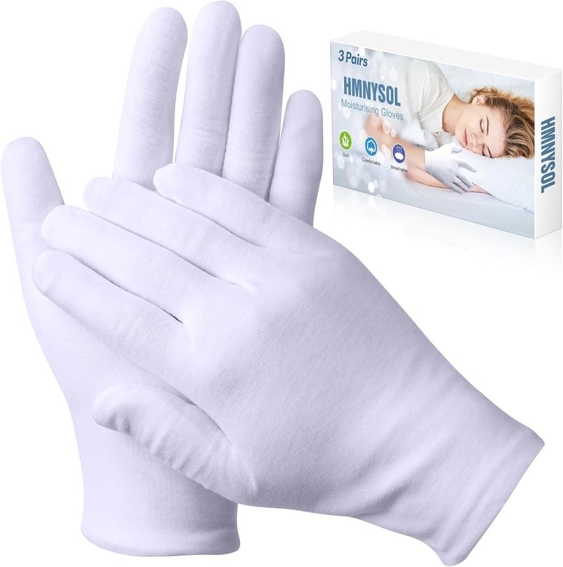 3 Pairs Cotton Gloves for Dry Hands Sleeping, Moisturizing Gloves for Men and Women, Stretchable White Cotton Gloves Eczema for Service Driving Coin Jewelry Handling
