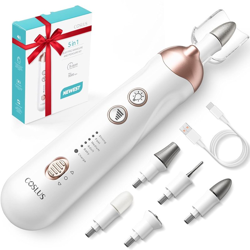 COSLUS C30 Professional Manicure Pedicure Kit - 5-in-1 Electric Nail File Set for Thick Nails & Cuticles