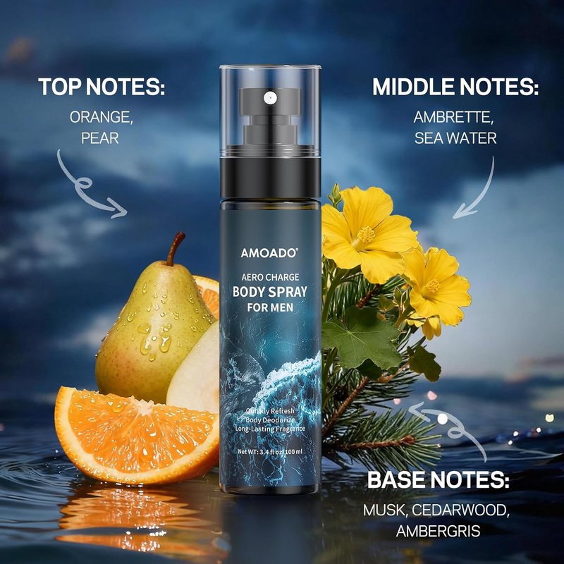 Men’s Body Spray Set - Deodorizing Body Mist & Aluminum-Free Cologne | Oriental & Woody Scents, 3.4 fl oz Each