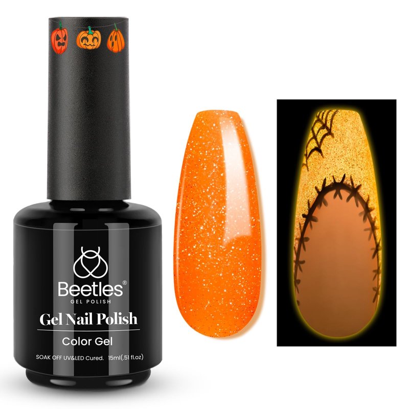 Beetles Gel Nail Polish – Luminous Orange Glow in the Dark Gel Polish, Soak Off Uv LED Nail Lamp Nail Art Manicure Salon DIY Home 0.5Oz