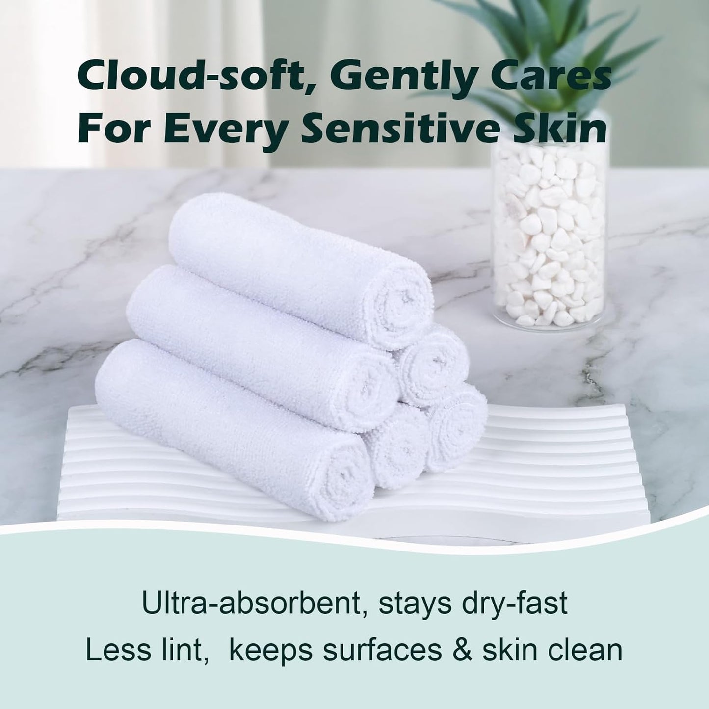 White Washcloths - 15 Pack Highly Absorbent Quick Drying Microfiber Face Towels | Soft Bath Towels 12x12 Inches