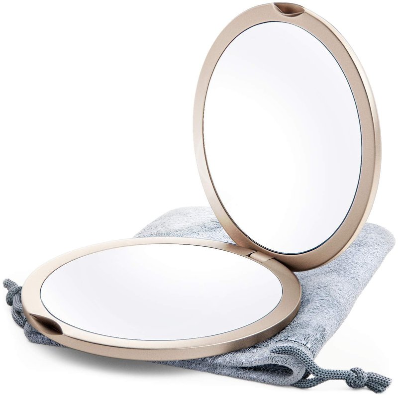 Mavoro Magnifying Compact Mirror - 1x/10x Magnification | 4" Double-Sided Travel Makeup Mirror in Champagne Gold