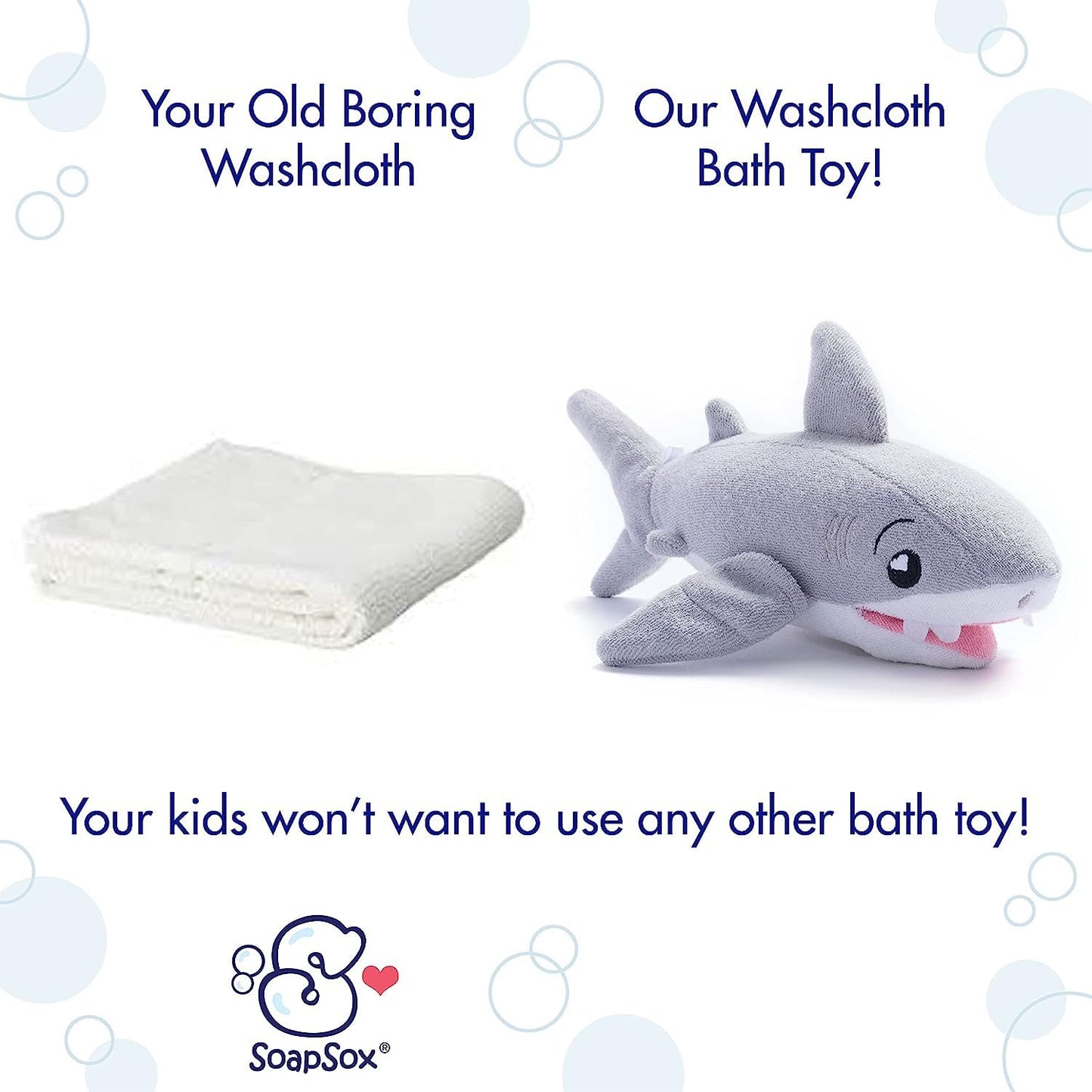 SoapSox Kids Exfoliating Bath Scrub (Tank the Shark) - Soft Animal Toy Wash Cloth Sponge with Soap Pocket Insert - Fun Loofah Characters for Babies, Kids and Children