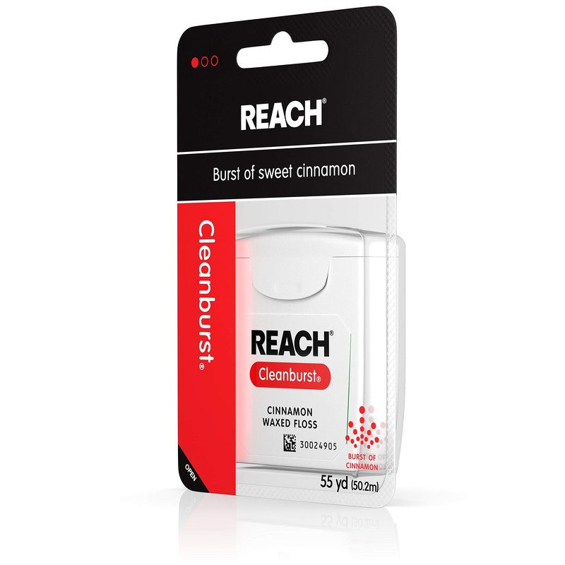 Reach Cleanburst Waxed Dental Floss, Oral Care, Cinnamon Flavored, 55 Yards