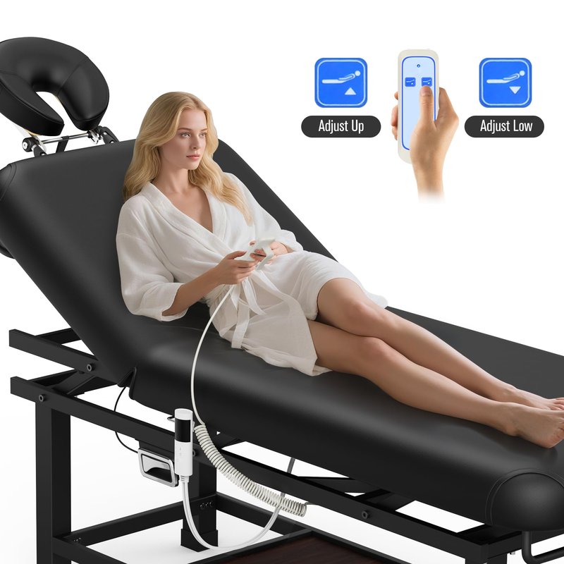 Olela Electric Massage Table with Heated Function- Heated Massage Table with Electric Lift & Manual Adjustable Backrest, Treatment Table with Storage and Metal Frame for Massage, Spa So On