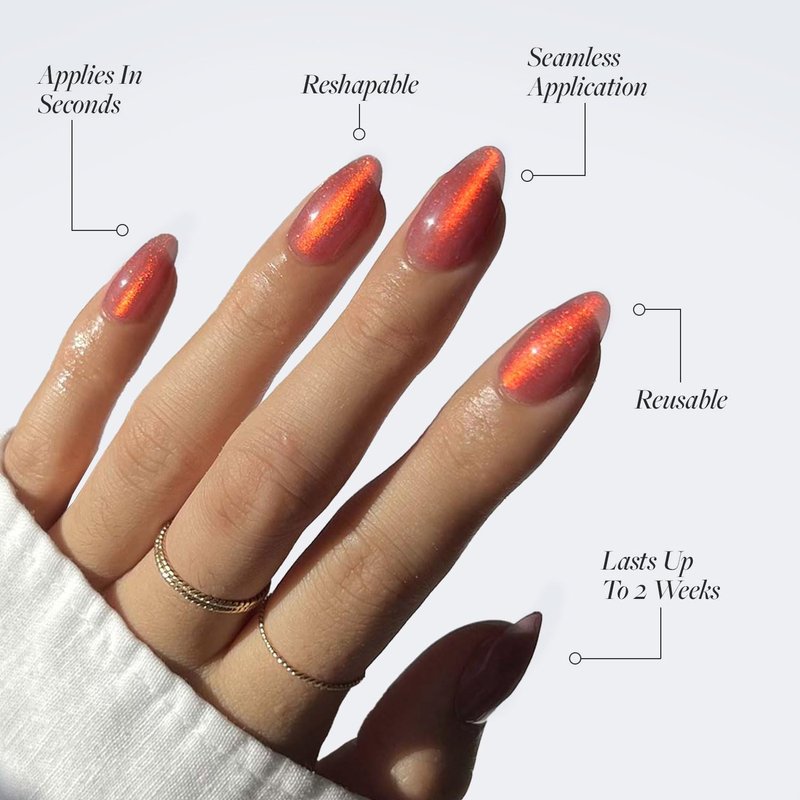 Glamnetic Press On Nails - Rosé | Short Almond Rosy-Pink Fake Nails with a Mesmerizing Metallic Finish | 15 Sizes - 30 Nail Kit with Glue