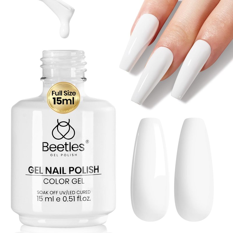 Beetles White Gel Nail Polish - 15ML Full Size French UV Nail Polish Soak Off Nail Art Manicure Salon DIY 4th of July Nails Design Home Snowdrop Gift for Woman Colorful Bottle Gel