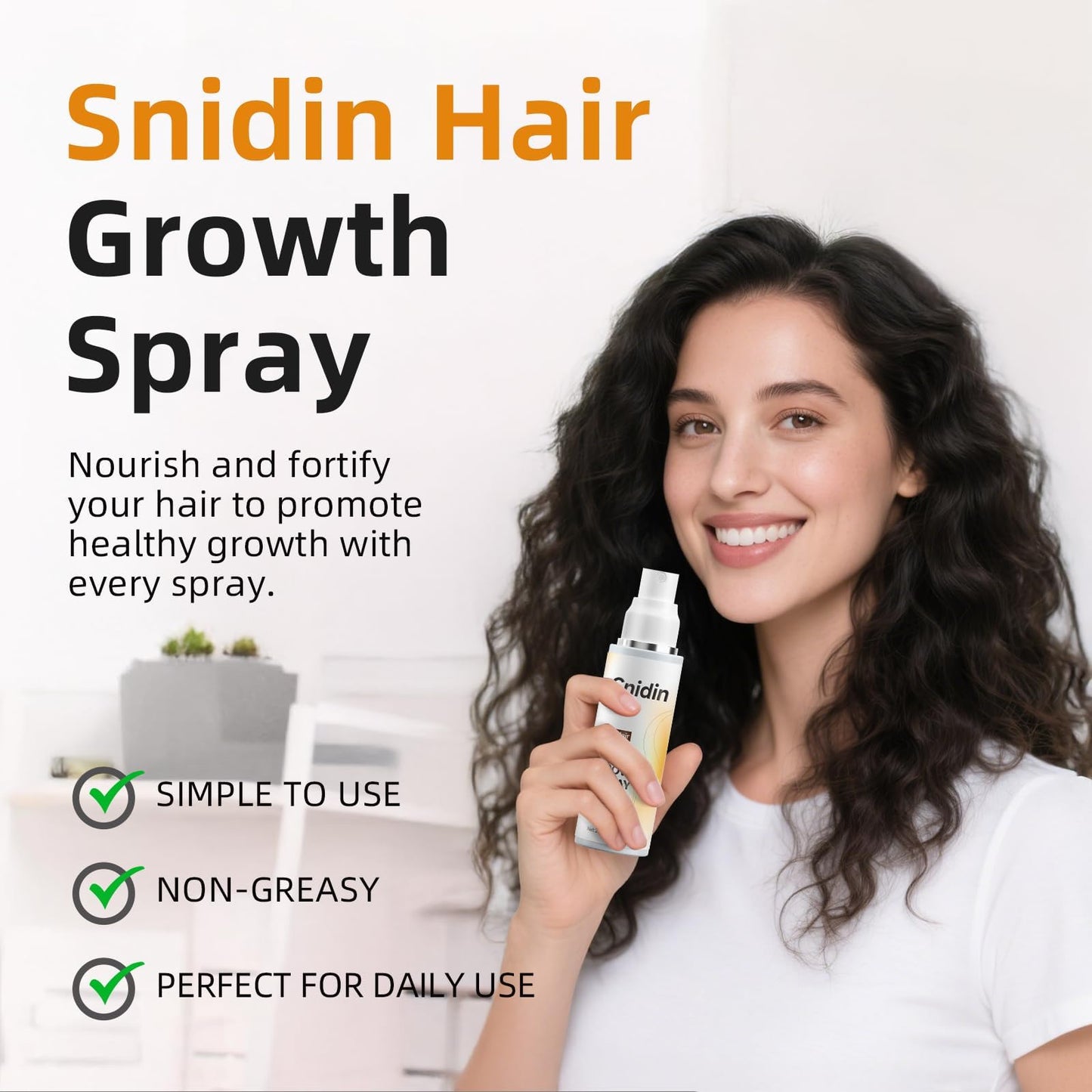 Snidin Hair Growth Spray –Biotin & Rosemary oil -Multi-Effect Scalp Treatment for Thinning Hair – With Ginseng & Arborvitae for Strengthening & Shine – 60ml per Bottle