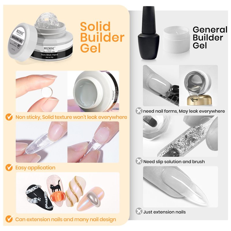 MIZHSE Solid Builder Gel - 1 oz Clear Non Stick Hand Hard Gel with 6 Colors Chrome Powder Nail Form Extension Kit for Nail Salon Home DIY
