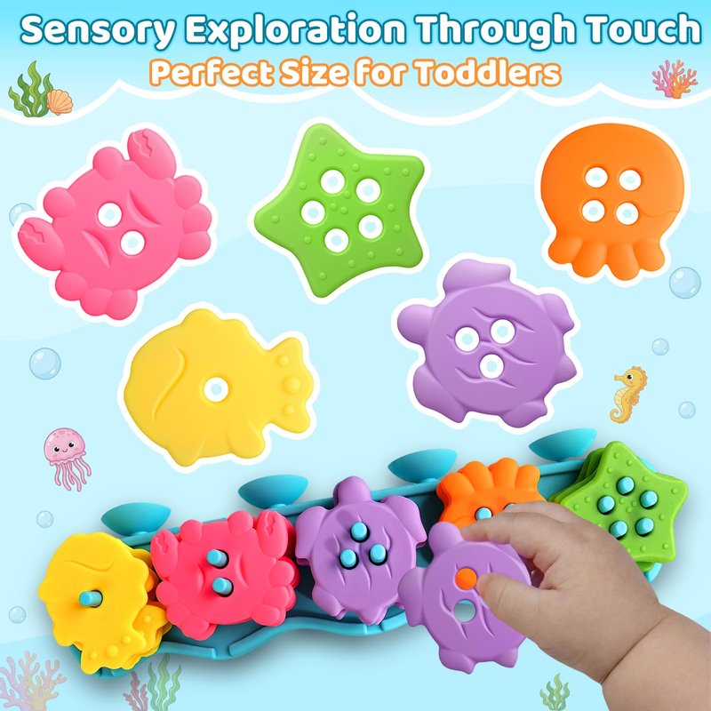 Baby Bath Toys for Kids Ages 1-3 Mold Free Bath Toys Toddlers 2-4 Silicone 21 PCS Ocean Shape Sorters for Toddlers 1-3 Stacking Bathtub Suction Water Play Toys for Toddlers 3-5 Boy Girl Early Learning