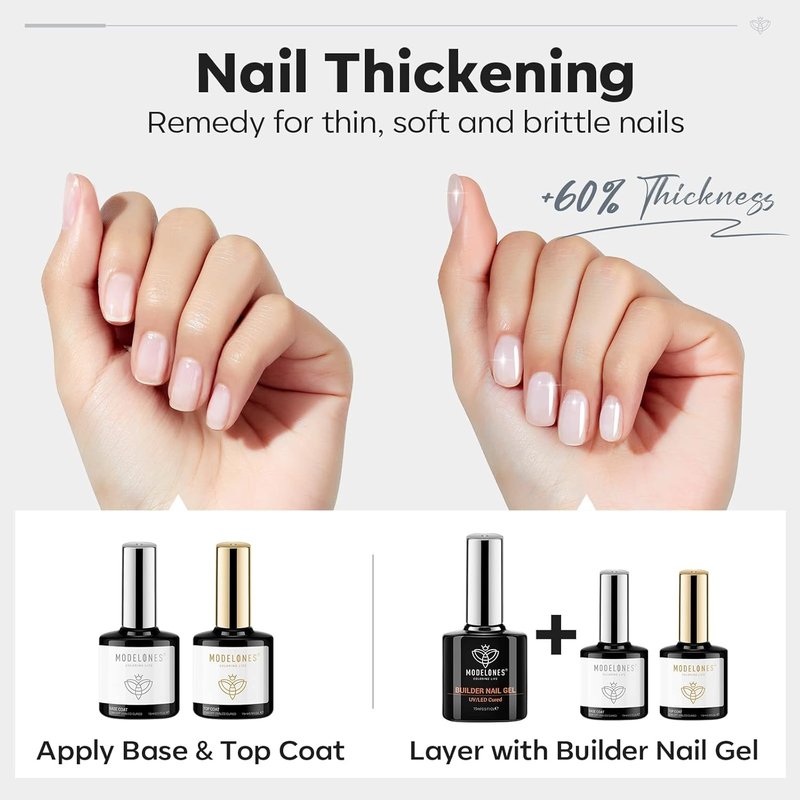Modelones Builder Nail Gel Kit - 3Pcs Clear Gel for Thickening Apex & Rhinestone Tips | UV LED Cured