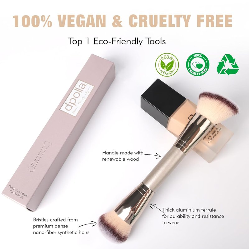 Skiennix Dual-Ended Foundation Brush - Pro-Grade Vegan Makeup Tool for Flawless Blending & Application
