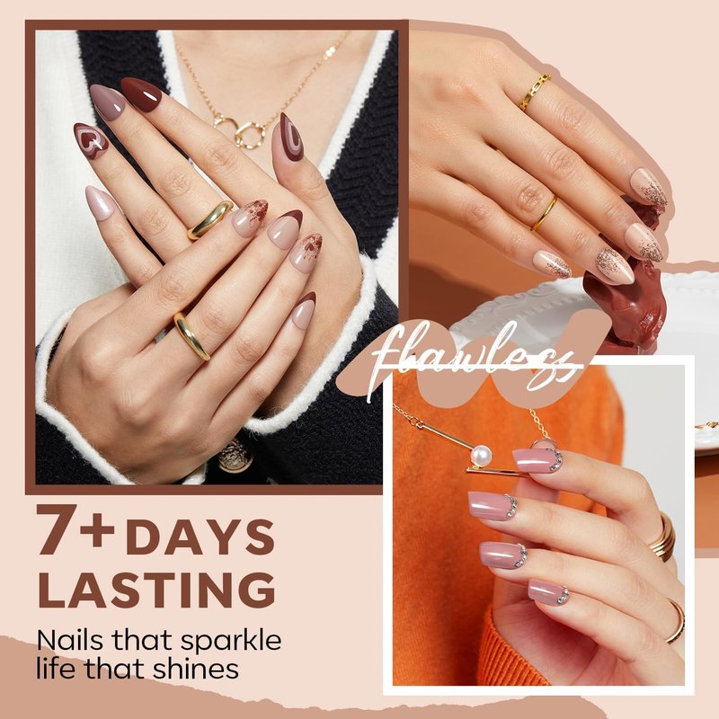 modelones Brown Nail Polish Set 6 Colors, Nude Burgundy Glitter Fall Winter Quick Dry Mini Nail Lacquer Kit Dark Red Nail Art DIY Home Salon Nail Art Manicure Gifts for Women Girls