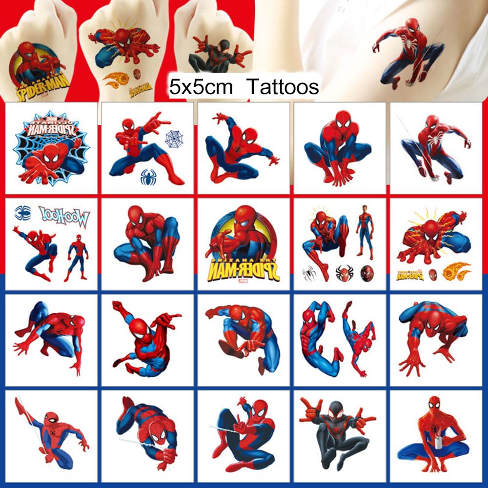 Spiderman Temporary Tattoos - 20 Sheets for Teens | Fun Birthday Party Favors & Cartoon Decorations
