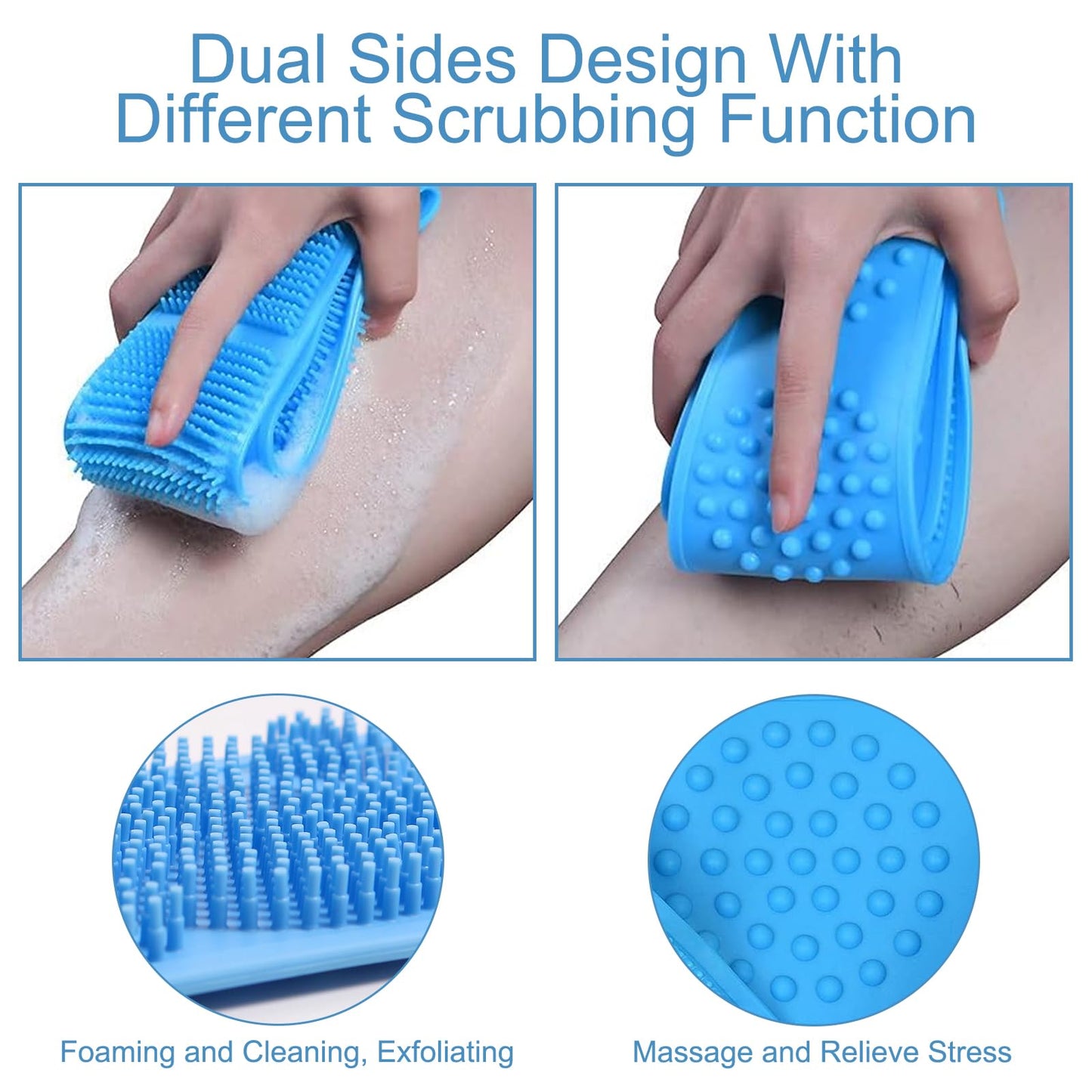 MAYWILLA Silicone Body Scrubber for Shower,Silicone Back Body Scrubber with Handle,27.5 Inch Exfoliating Deep Clean Bath Body Brush Scrubber for Men and Women-2 PCS