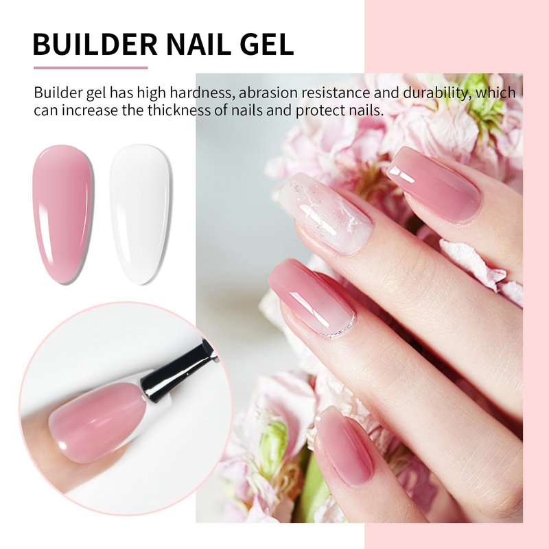 JODSONE Builder Gel Set - 4Pcs 10ML Nail Apex & Extension Strengthener | Clear, White, Pink, Brown