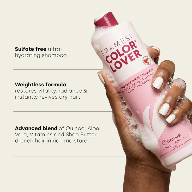 Framesi Color Lover Moisture Rich Shampoo - Hydrating Sulfate-Free Shampoo for Color Treated Hair | 16.9 Fl Oz