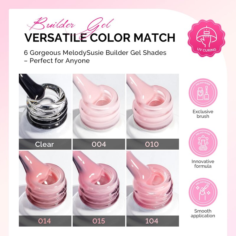 MelodySusie Builder Gel Nail Polish Set, Base Colors Jelly Pink Clear 8 in 1 Nail Thickening Rubber Base Gel Polish,Soak Off UV Extension,Rhinestone Nail Glue in a Bottle Gift for Women 6 Colors