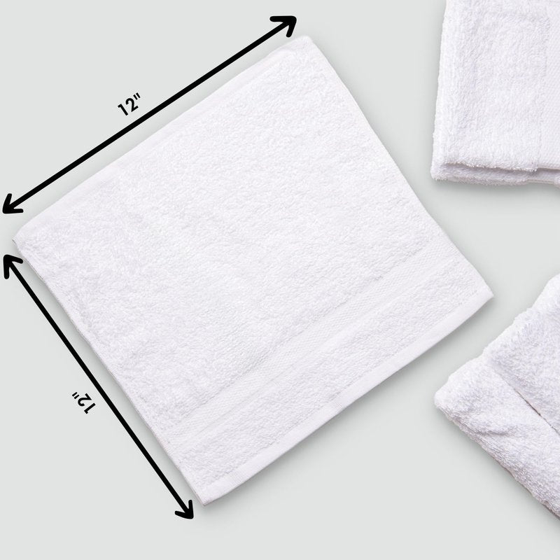 Living Fashions Premium White Cotton Washcloths Set of 24 - Thick Loop Pile Wash Cloths 12"x12" - Ultra-Soft 100% Ring-Spun Cotton Face Towels - Luxury Spa Quality Face Cloths