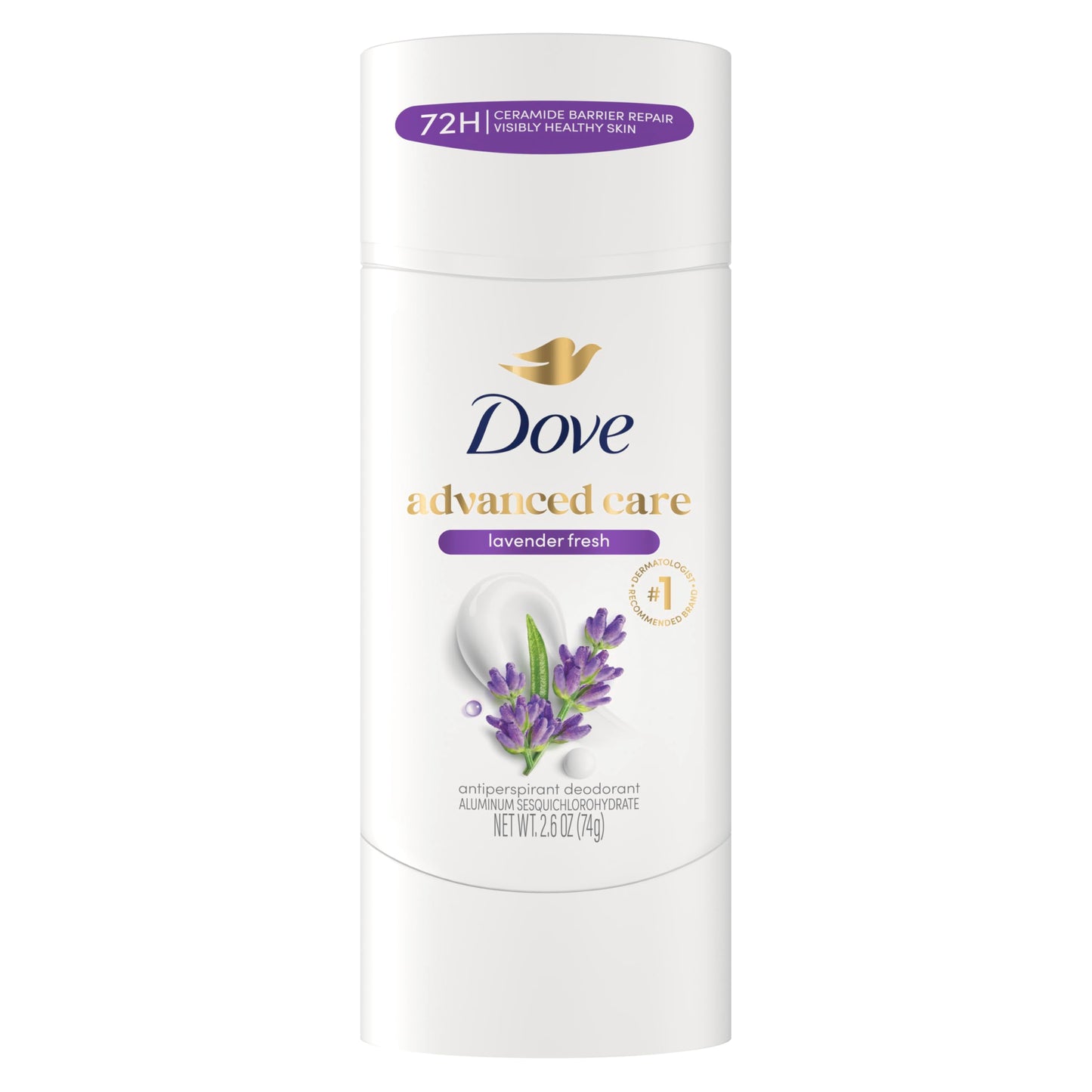 Dove Advanced Care Antiperspirant Deodorant Stick Lavender Fresh for Helping Repair Skin Barrier After Shaving, with 72-Hour Sweat & Odor Protection, 2.6 oz