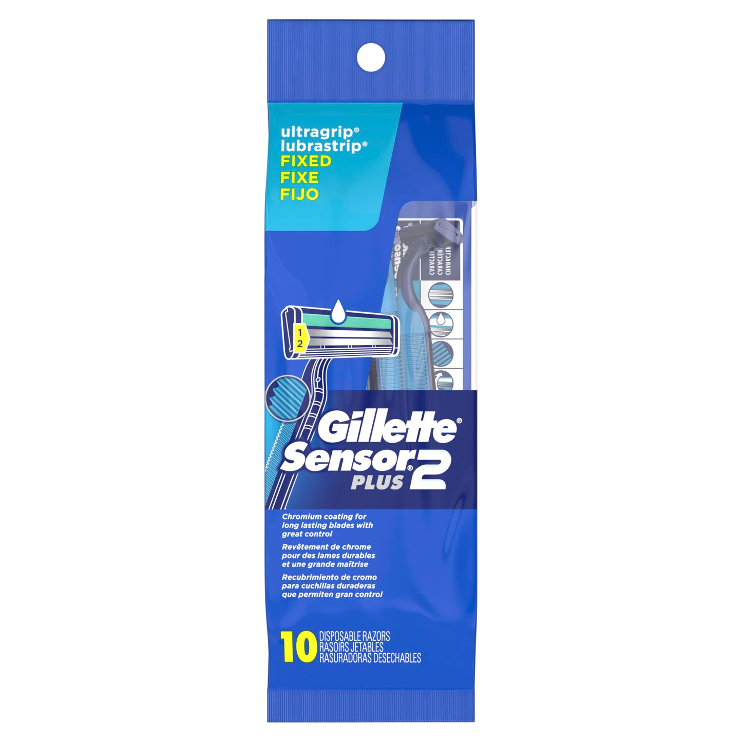 Gillette Sensor2 Plus Fixed Men's Disposable Razor, 10 Count (Pack of 3) Blue