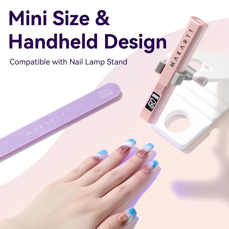 Makartt Handheld UV Light for Gel Nails - Portable Mini UV LED Nail Lamp Lumière Nail Dryer Fast Drying for Curing Nail Art Polish Rechargeable USB Nail Light with LCD 2 Timer for DIY Salon (Pink)