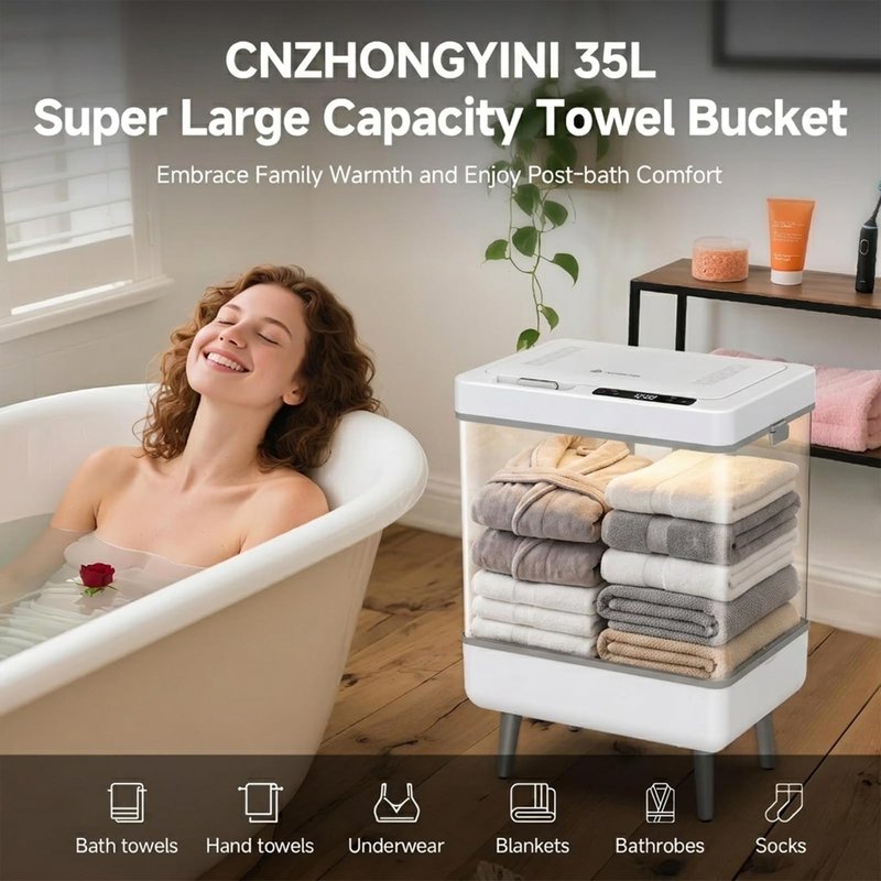 CNZHONGYINI 35L Foldable Towel Warmer Bucket for Bathroom, Large Hot Towel Warmers for Spa, Fast Heating & Drying Modes with 24H Timer, Auto Shut-Off, a Spa-Like Luxury for Home