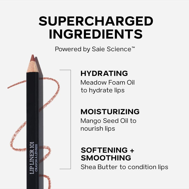 Saie Lip Liner 101 - Lip Pencil Made with a Creamy, Soft Matte Formula for a Naturally Framed or Fully Filled Look - Supercharged with Shea Butter & Jojoba Oil - Tease (.05 oz)
