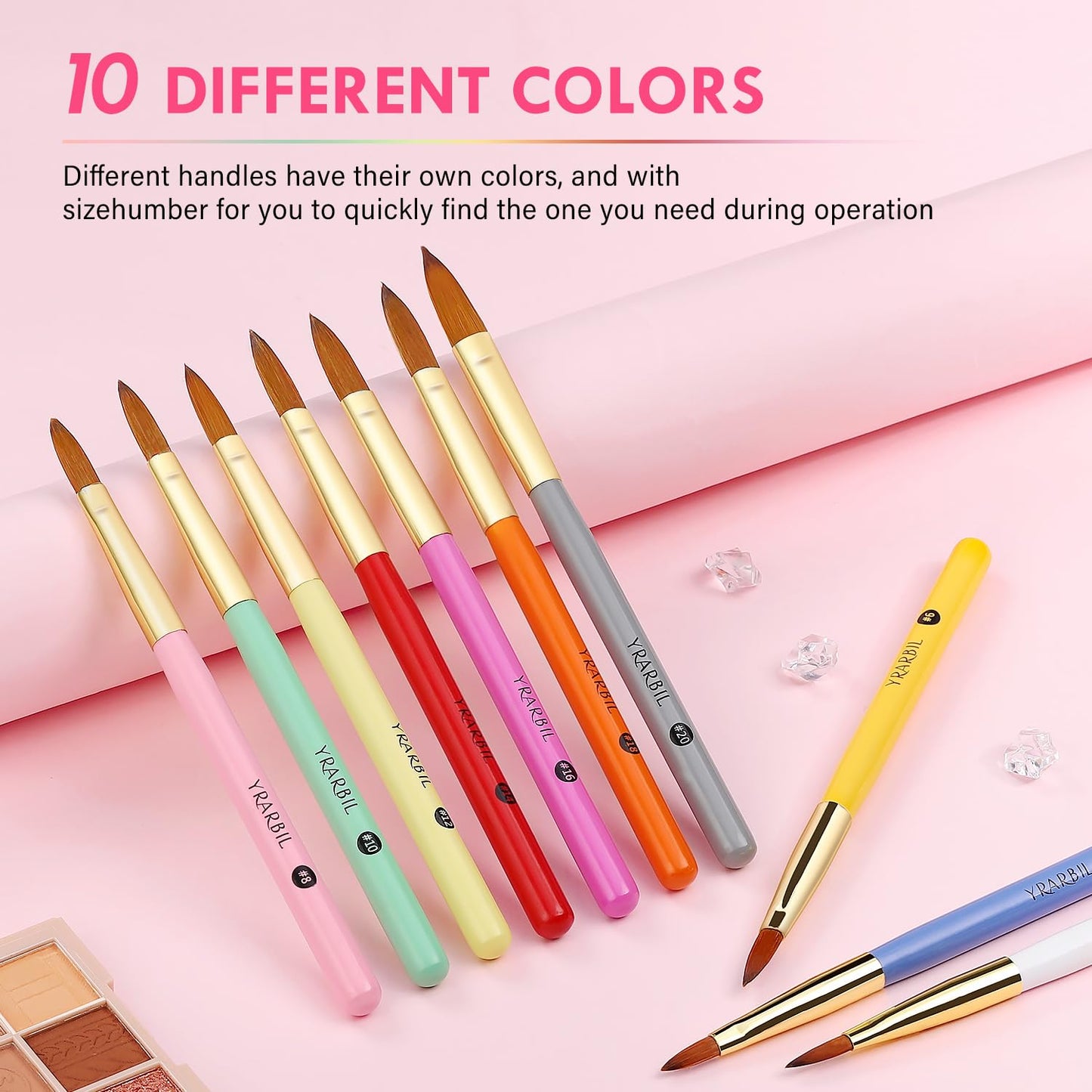 Yrarbil Acrylic Nail Brush Set, 10PCS Professional Nail Art Brushes for Acrylic Powder Applications, 3D Carving, Nail Art Extension for DIY Home Salon Tools