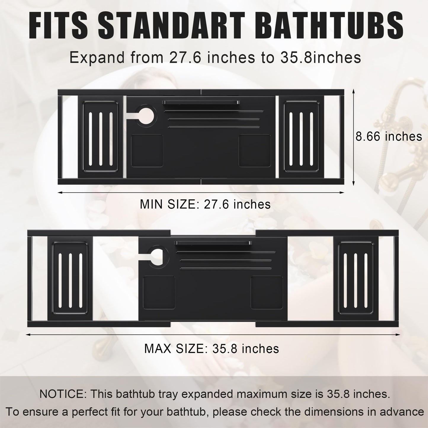 Bathtub Tray Caddy,Premium Bamboo Expandable Bath Tub Trays Table