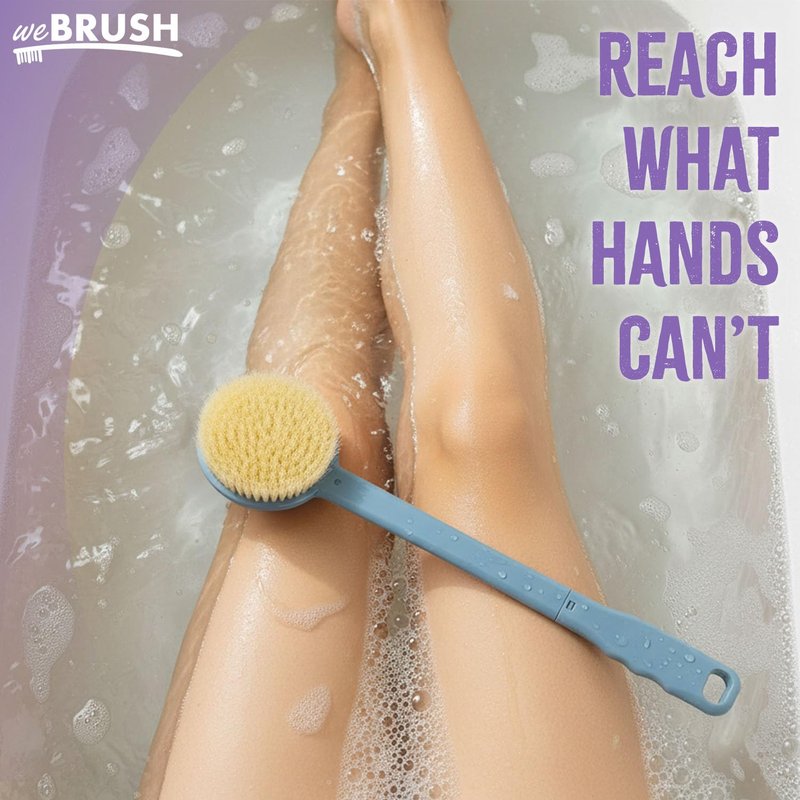 Bath Body Brush for Women & Men, Back Scrubber Shower Brush Exfoliating Back, Body and Feet Scrubbing Soft Nylon Bristles, 15inch Long Handle