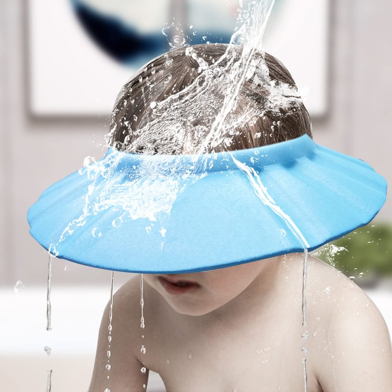 Baby Shower Cap Soft Adjustable Baby Bath Head Cap Visor for Washing Hair Shower Bathing Protection Bath Cap for Toddler, Kids, Children (Blue)
