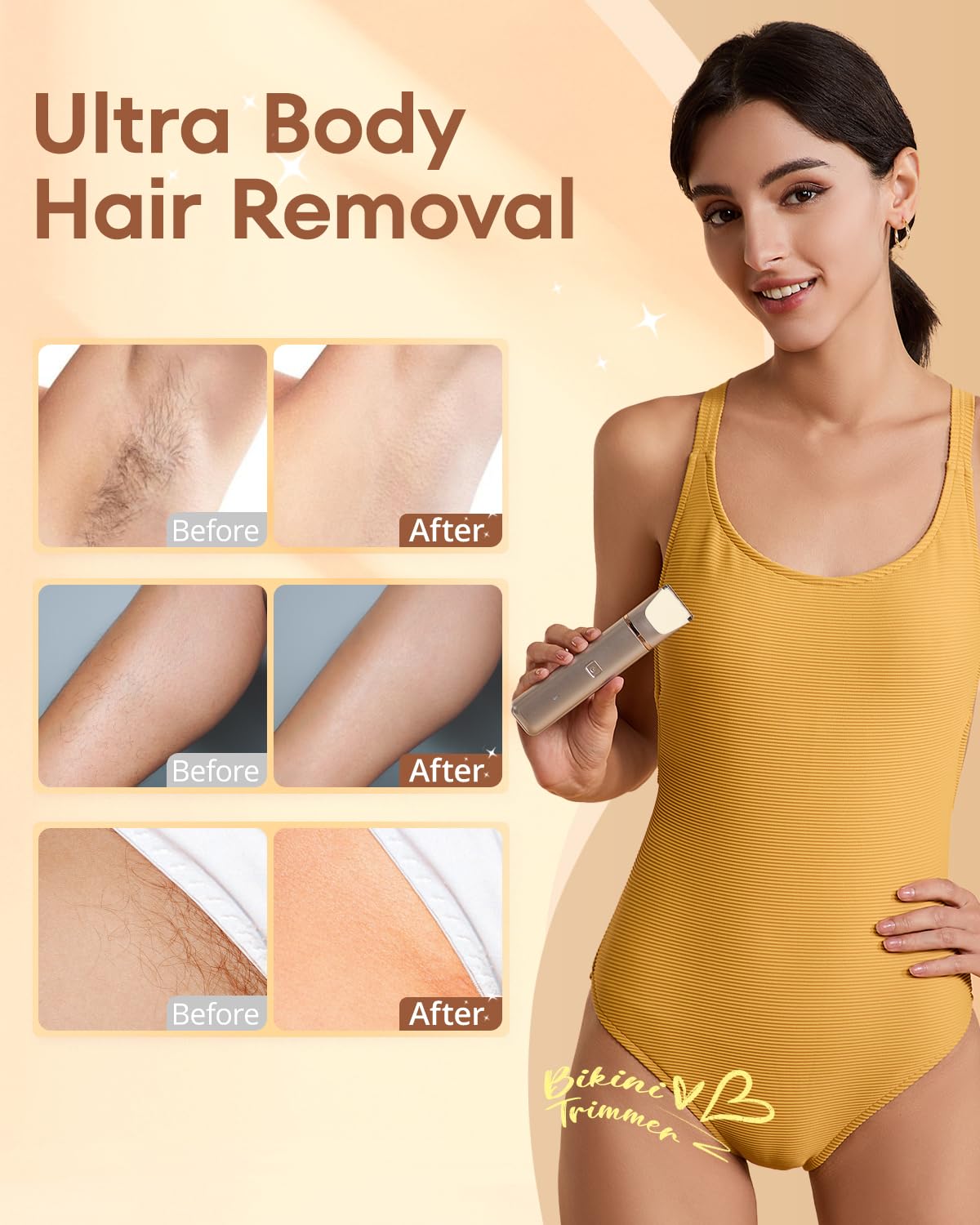 VG VOGCREST Bikini Trimmer for Women: 2-in-1 Rechargeable Electric Painless Body Shaver - Portable Travel-Friendly Pubic Grooming Kit for Underarm Leg Arm
