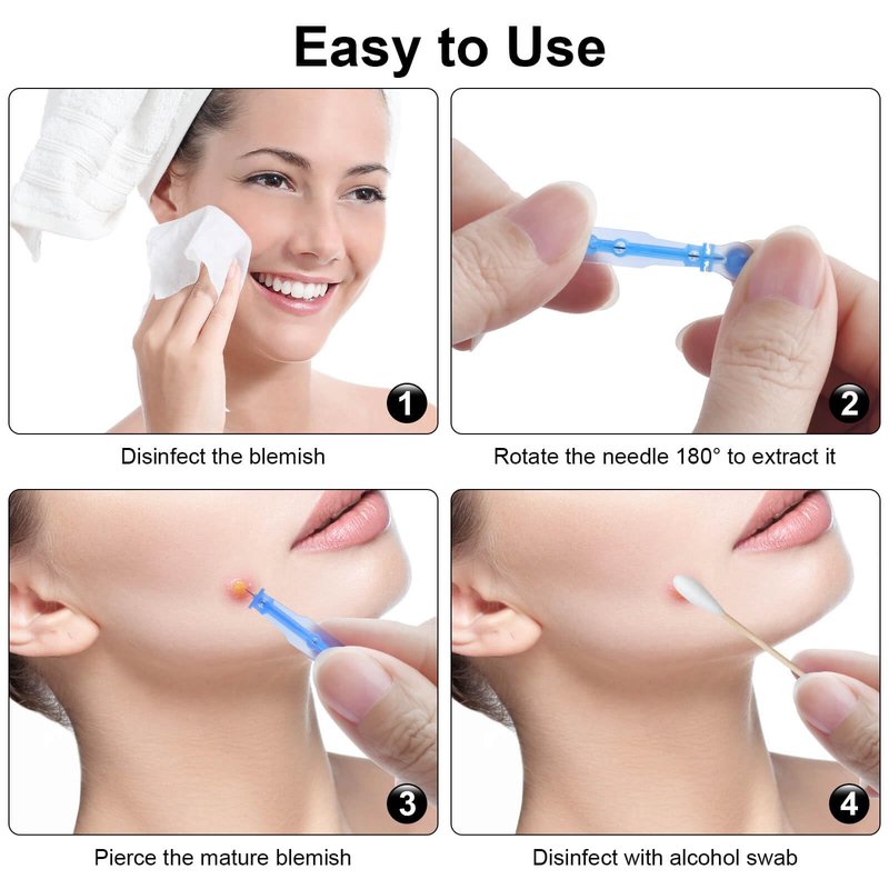 100Pcs Disposable Sterile Pimple Popper Needles, Ultra-Fine Acne Extractor Tools for Blackhead Whitehead Blemish Removal, Professional Facial Skin Care Kit for Clearer Skin