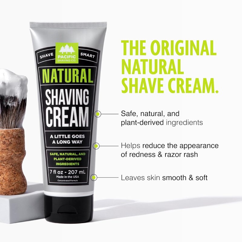 Pacific Shaving Company Natural Shaving Cream - Hydrating Shea Butter & Vitamin E Formula | 7 Oz, 3 Pack for Sensitive Skin