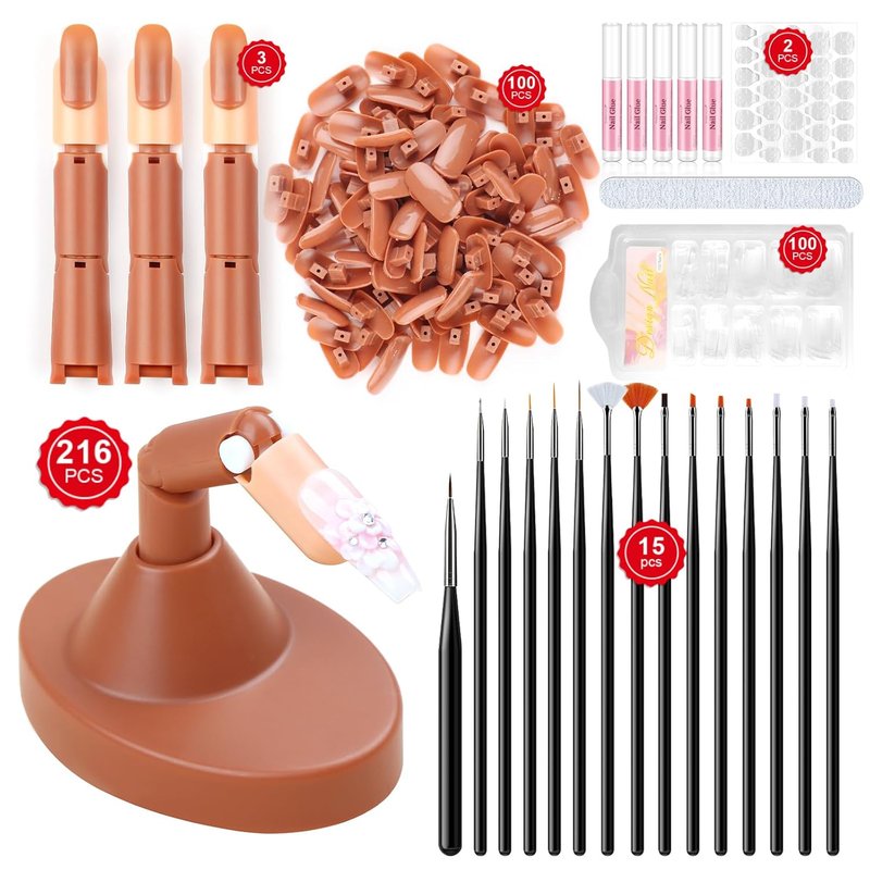Saviland Nail Practice Finger - Adjustable Acrylic Nail Training Hand with Replaceable Tips & Brush Kit for Beginners