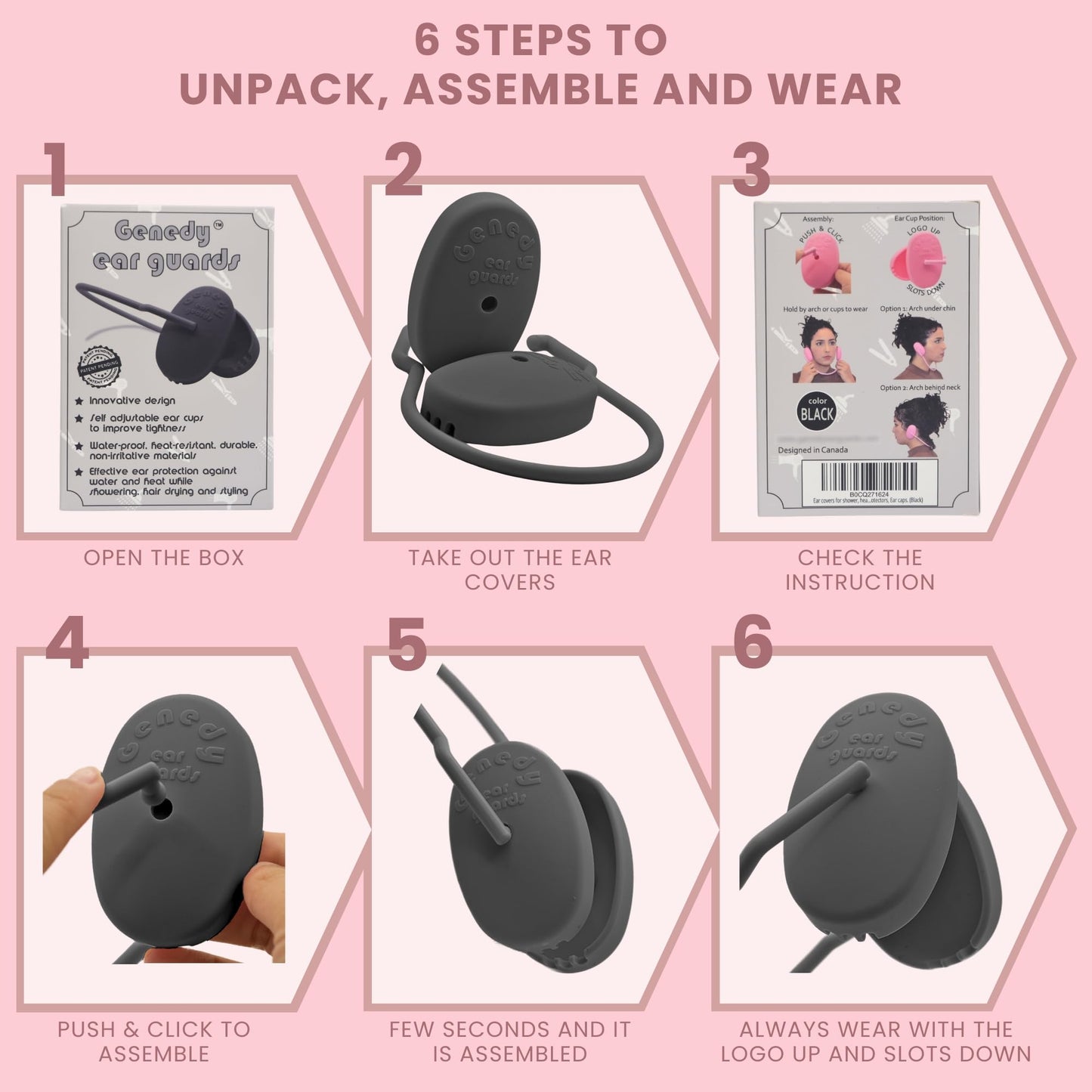 Genedy Ear Covers for Shower, Heat and Hair Dye Protection - Pink - Waterproof Ear Covers for Washing Hair - Reusable Silicone Ear Caps For Hair Dye - Ear Protectors From Heat Styling and Dryer