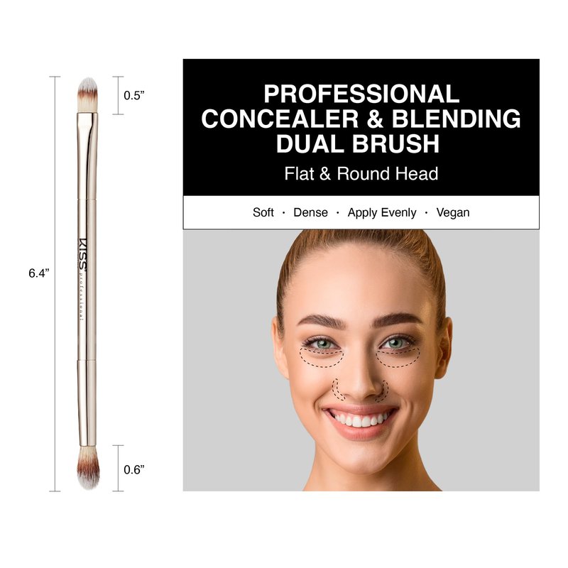 KISS NEW YORK Professional Dual Ended Concealer & Blending Brush, Flat Concealer Brush for Imperfection & Even Coverage, Small Area Even Application for Eyes, Nose, Lip
