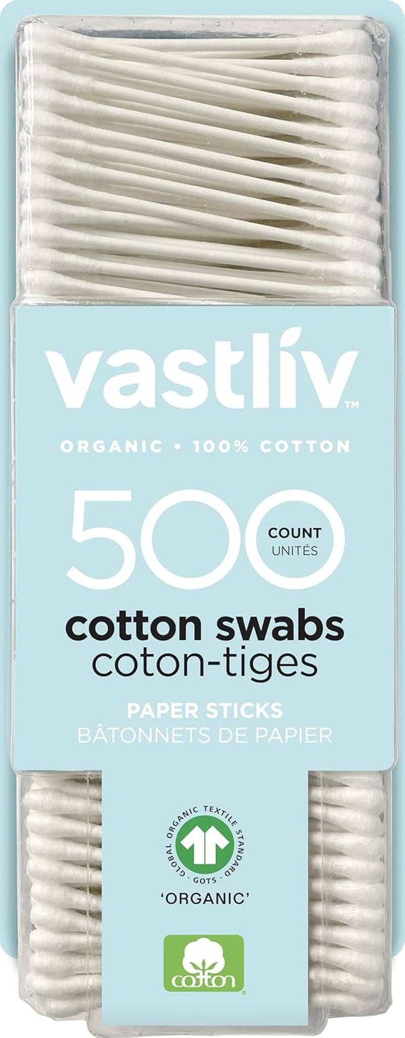 Organic Cotton Swabs, 500 Count - 100% Pure Natural Cotton, Chlorine-Free Hypoallergenic, Soft, Gentle & Absorbent Buds