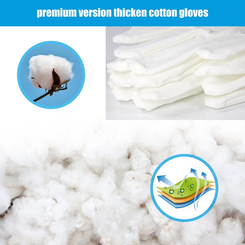 4 Pairs White Gloves, Breathable Cotton Gloves for Dry Hands Sleeping, Washable Eczema Moisturizing Glove Overnight for Women Men, Christmas Wedding Costume Work Glove for Serving Inspection