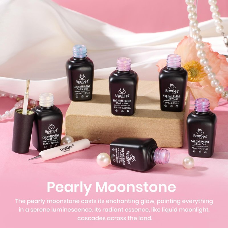 Beetles Pearl Gel Nail Polish Set – 6 Colors Swirl Pink Blue Purple White Nail Gel Collection, Swirl Shell Thread Effect Gel Polish Long Lasting Glossy Finish Soak Off UV LED for Nail Art