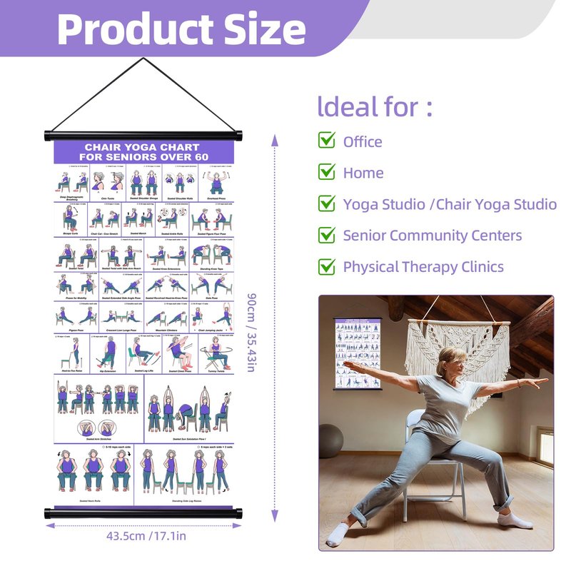 GiftNest Chair Yoga Wall Chart – 31 Poses for Seniors & Beginners – Fabric Poster with Hanging Rod & Rope – Durable, Foldable, and Easy to Display in Home or Office – Stretching & Mobility Guide
