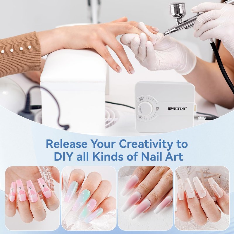 JEWHITENY Professional Airbrush Kit - Multifunctional Nail Airbrush Machine with 0.2/0.3/0.5mm Nozzles for DIY & Salon Use